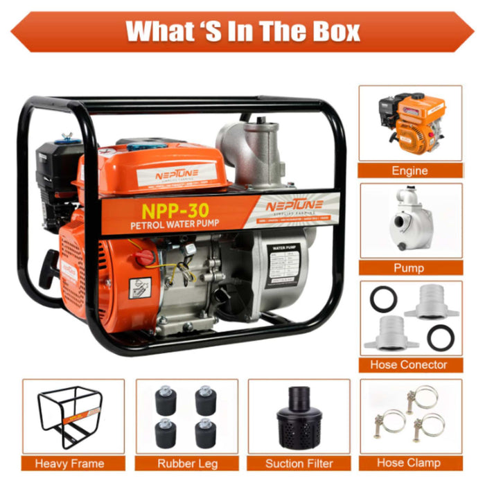 Powerful Neptune 6.5HP engine water pump with 25m head