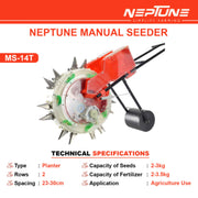 Neptune adjustable seeder with 15–85 cm spacing range