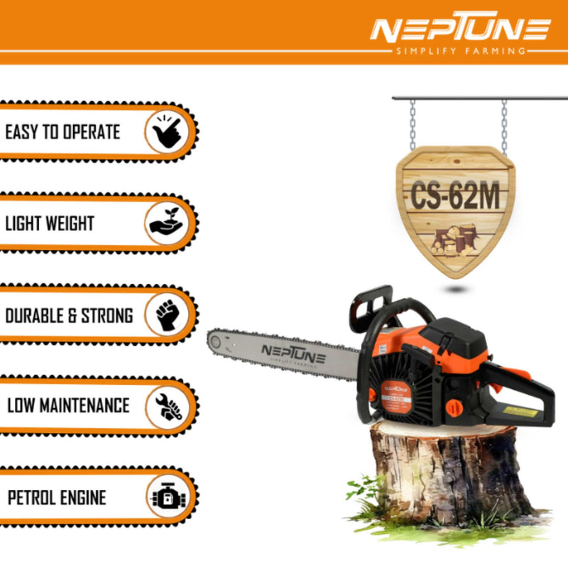 Petrol Chainsaw – 62CC Heavy-Duty, 22" Wood Cutter