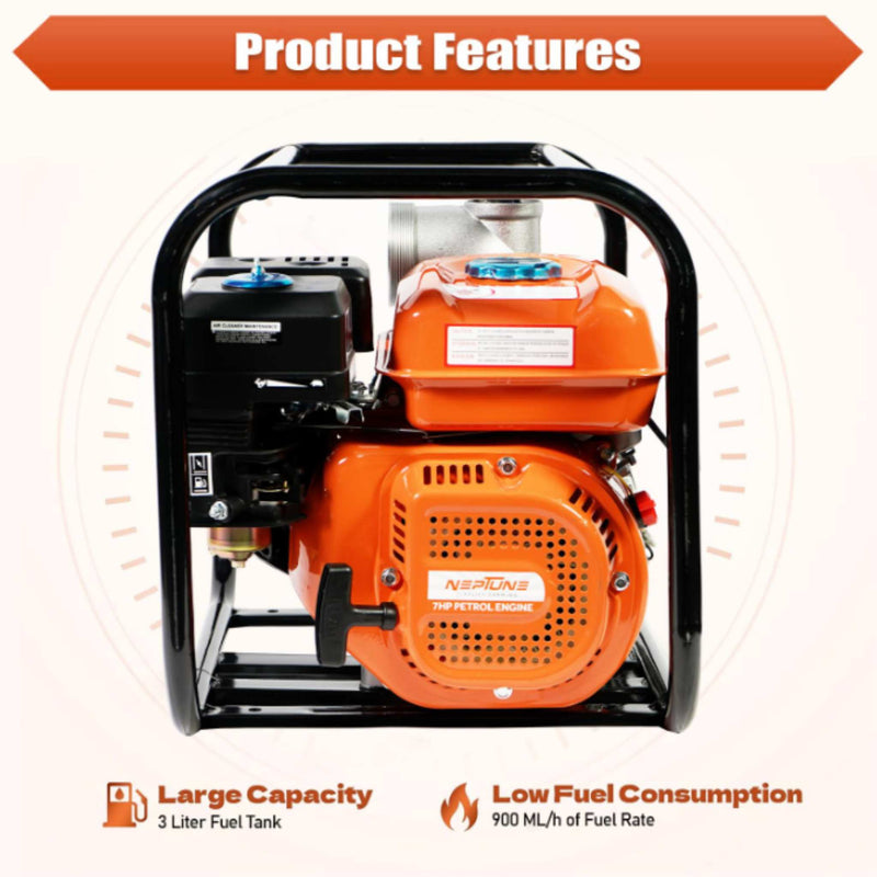 Neptune 3-inch suction outlet petrol pump with 7m suction