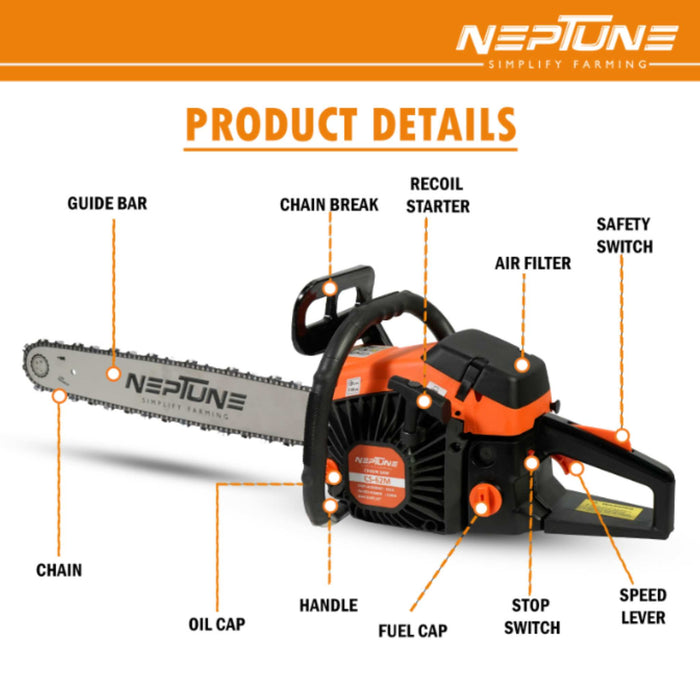 Petrol Chainsaw – 62CC Heavy-Duty, 22" Wood Cutter