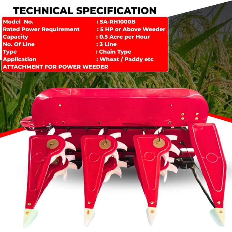 Power weeder reaper head chain type for wheat and grain harvesting