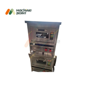 Stainless steel gas pizza oven with front glass window and spacious interior racks for 12x18 inch pizzas.