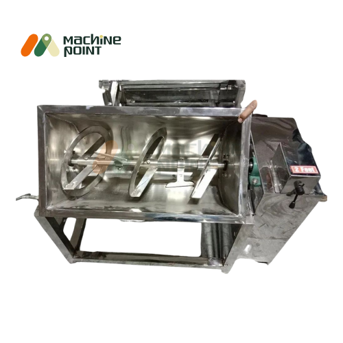 Top-open view of Namkeen Mixer Machine 3 Feet showing twin ribbon blades for efficient namkeen and snack mixing.