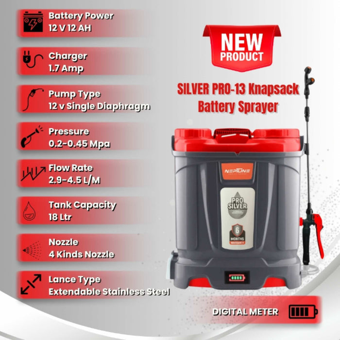 "Neptune SILVER PRO-13 Battery Operated Sprayer with 4 Nozzle Set – Machine Point"
