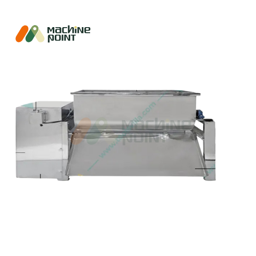 Front profile of Namkeen Mixer Machine 5 Feet with clean stainless steel design, showcasing electric panel and wide mixing tank.