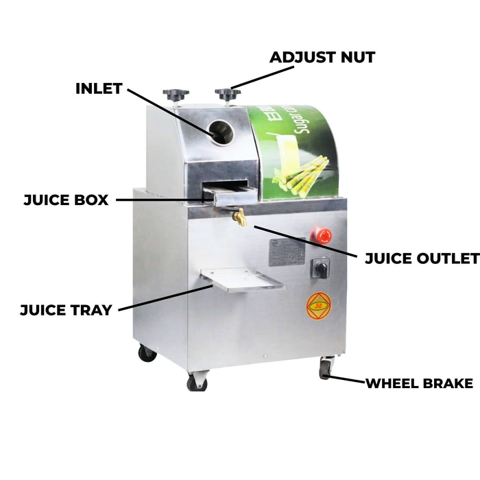 Portable battery powered sugarcane juicer for mobile juice carts and roadside vendors
