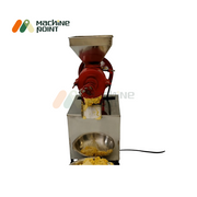 Front view of Wet Dal Machine processing dal into a stainless steel bowl, featuring red grinding head and square hopper.
