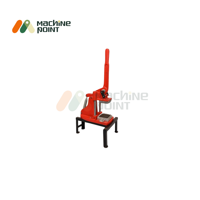 Finger Chips Machine – Rugged cast body with a strong base and handle, mounted on a metal stand for stable operation.