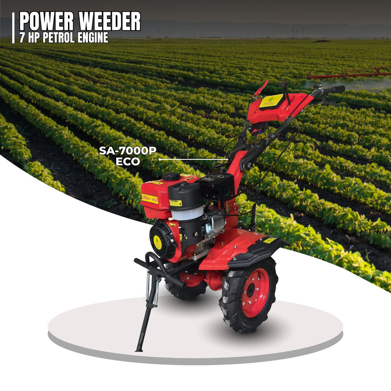 7 HP recoil start power weeder with 2 forward 1 reverse gear and 400x8 tyres