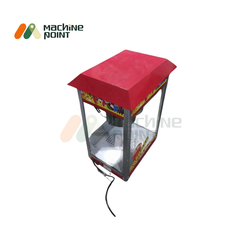 Gas Popcorn Machine – Stainless steel build with internal gas burner and kettle setup, designed for high-capacity popcorn preparation.