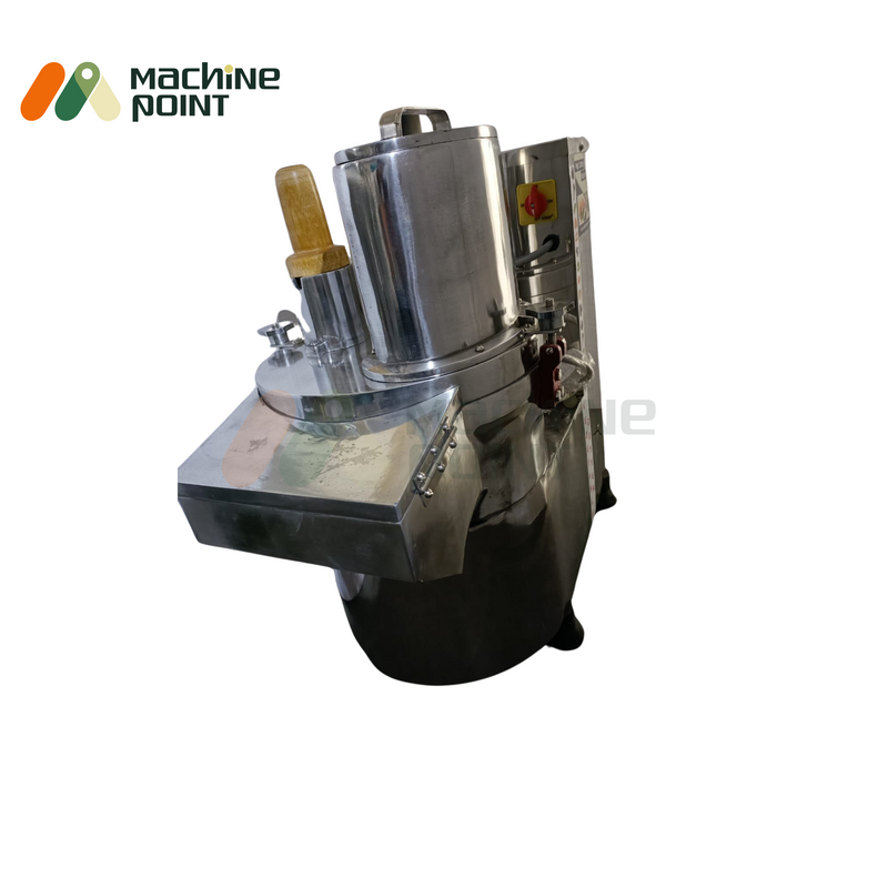 Industrial-grade Jumbo vegetable cutting machine with stainless steel body and dual feed system, suitable for large-scale food processing units.
