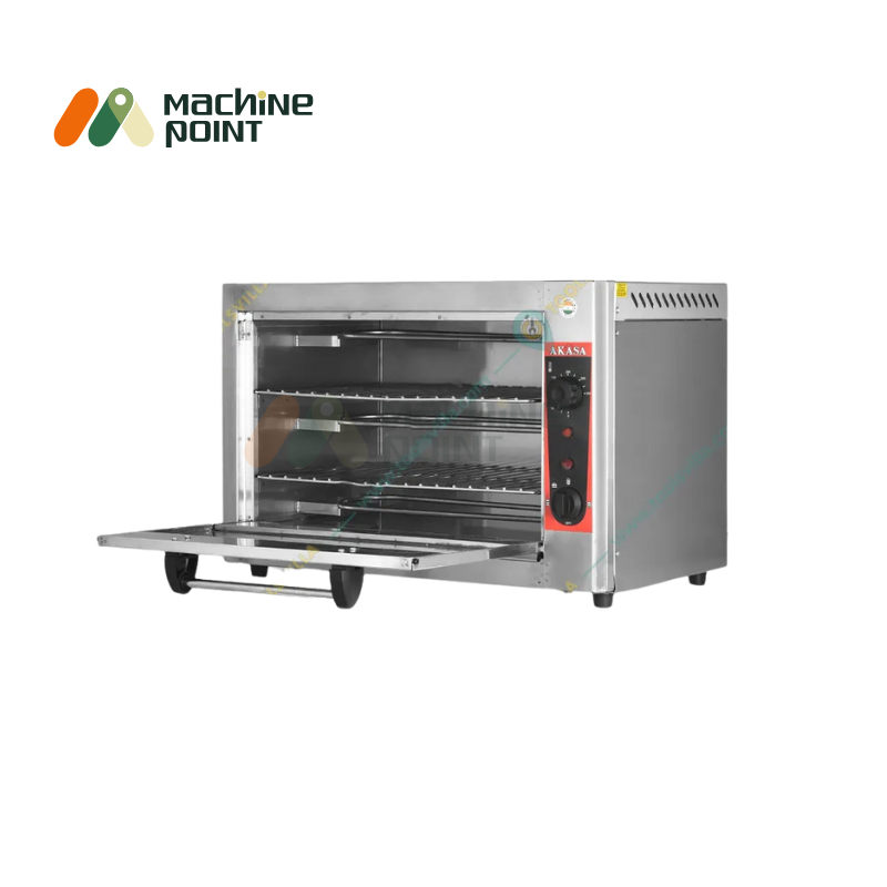 Open view of 12x18 electric pizza oven showing multiple grill racks and wide baking chamber – perfect for restaurant use.