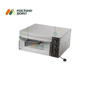 Side angle of 18x18 pizza oven with visible power cord, ergonomic handle, and precision control panel.