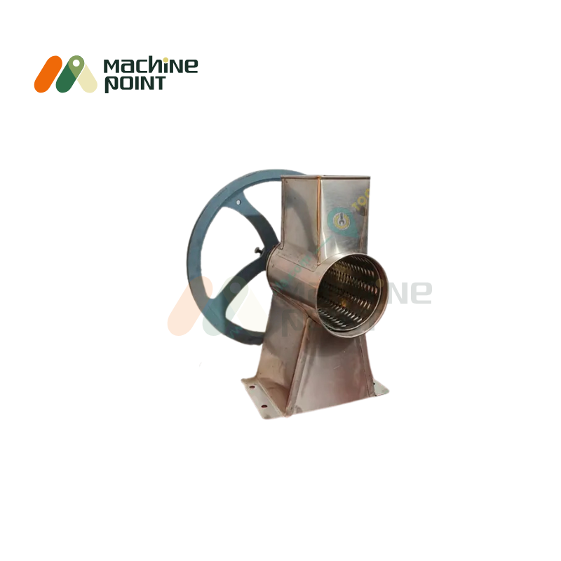 Side view of Kadukas Bhuka Machine without motor, featuring durable steel drum and pulley system.