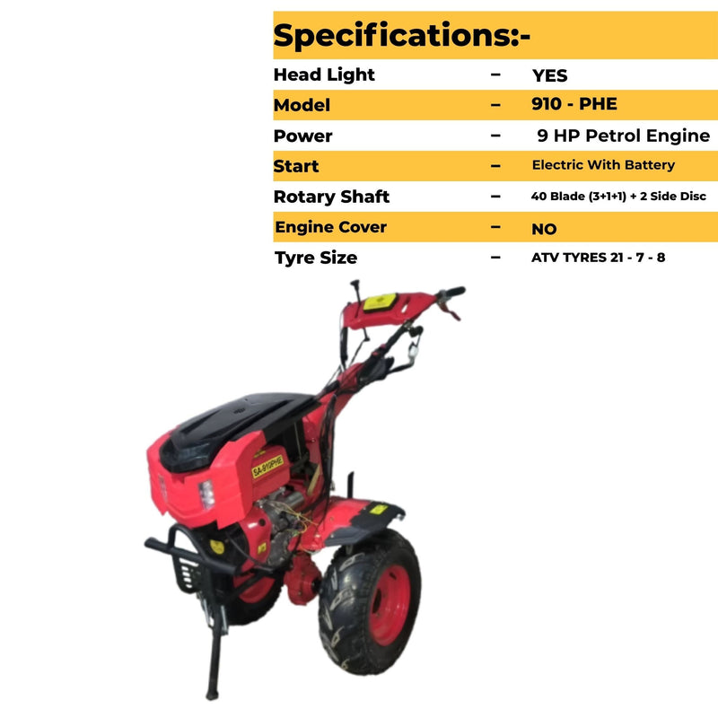 Walk-behind 910PHE petrol power weeder for inter-cultivation and weed control