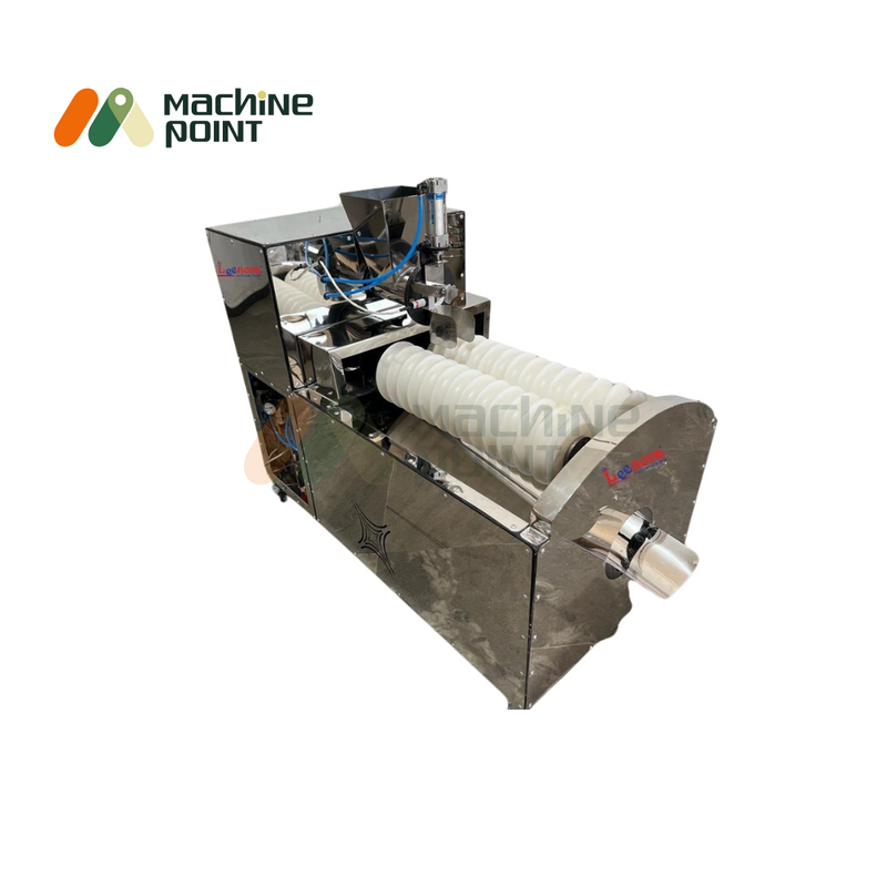 Laddu Making Machine top-angle view – industrial-grade machine for mass laddu production, fitted with easy-rolling wheels and automated control system.
