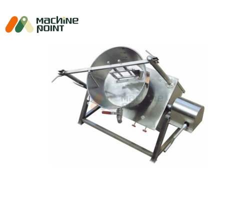 4. Stainless Steel Mawa Machine – Manual Tilting Drum Type
Economical milk solid making unit with open frame and rotating handle for tilting and stirring.
