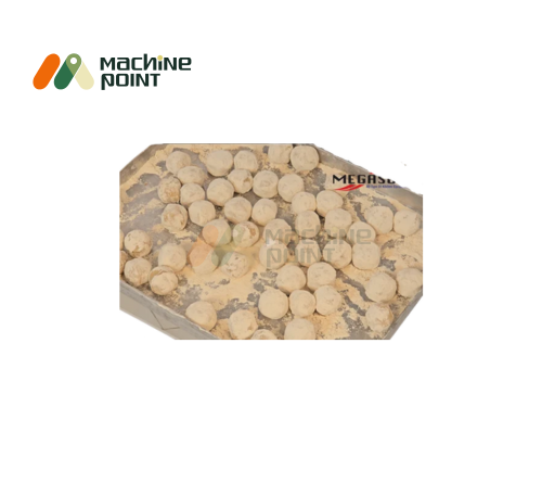 Dough Balls Made Using  Warm Type Machine – Close-Up View
Evenly shaped dough balls ready for chapati making, produced by a warm type double cavity machine.