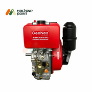 Front view of GeeNex air-cooled diesel engine with a prominently labeled red fuel tank, black air filter, and exposed fuel injection assembly.