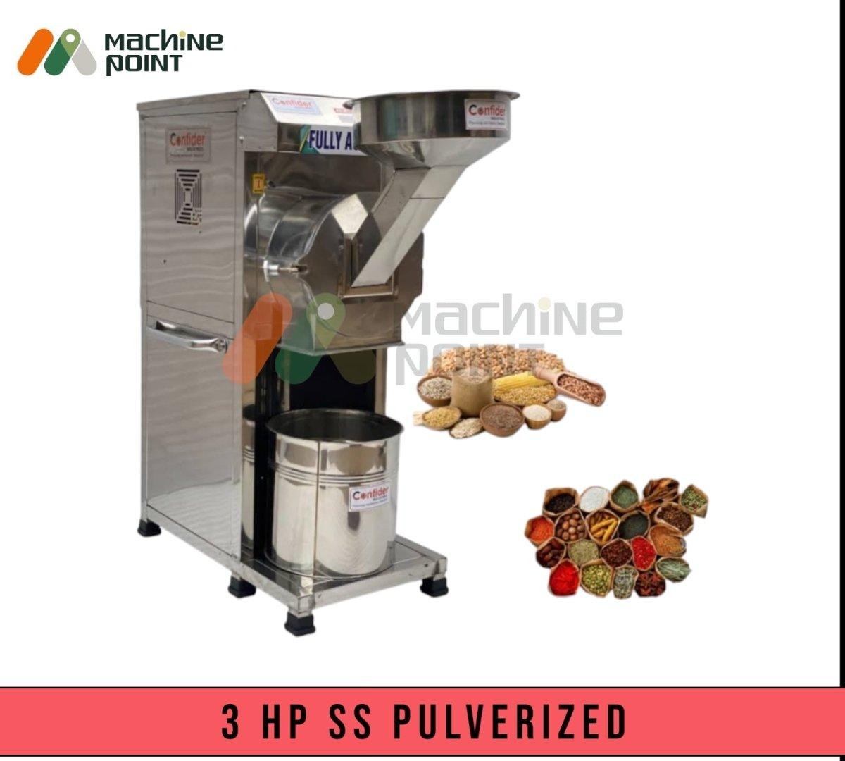 Stainless steel 3HP Pulverizer from Machine Point for efficient food processing. Powerful machine with sturdy construction, ideal for industrial and commercial applications.