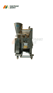 Front view of automatic samosa machine with conveyor output and precision roller assembly.