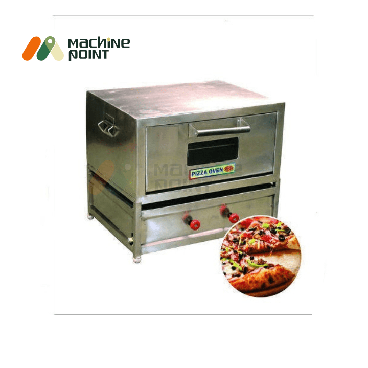 Commercial gas pizza oven 18x24 with large viewing window and side handles for easy mobility.