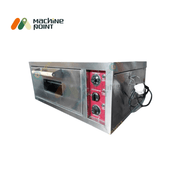 Side-angle view of Electric Pizza Oven 24x24 featuring power cord, sturdy build, and red control panel.