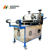 Food-grade Panipuri machine with visible roller and conveyor system, polished steel body, and adjustable settings for dough pressing.