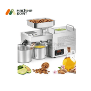 Stainless steel oil press machine with temperature control and almond input for pure cold press oil.