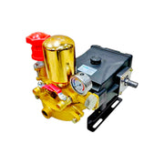 Close-up of golden air chamber and spray pump for farming

