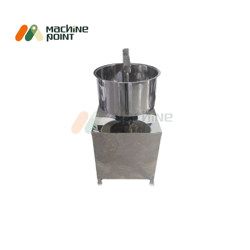 Front view of 5 KG Besan Mixer with compact stainless steel body and fixed flower-type mixing shaft.
