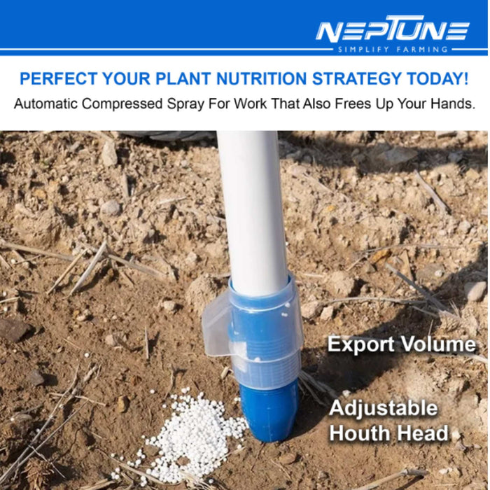 Hand-powered Neptune Fertilizer Spreader with adjustable flow knob