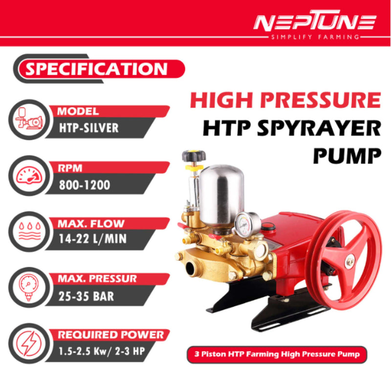 "High Pressure Neptune HTP-Silver 20–45 kg/cm² Agricultural Sprayer"
