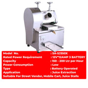 Electric-free sugarcane juice machine with up to 10 hours battery backup
