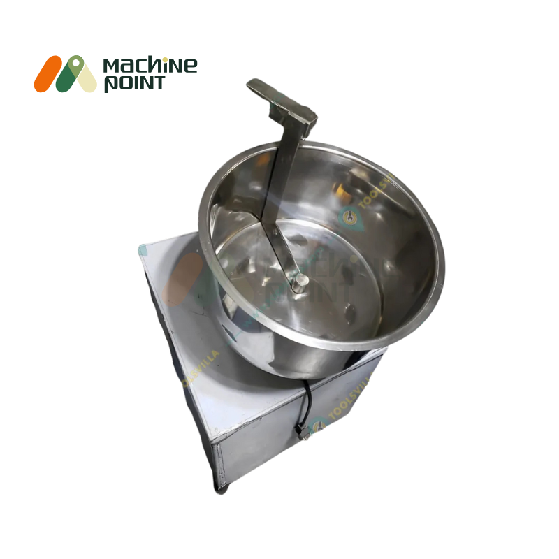 Top view of L Type Besan Mixing Machine featuring angled mixing blade and spacious steel container.
