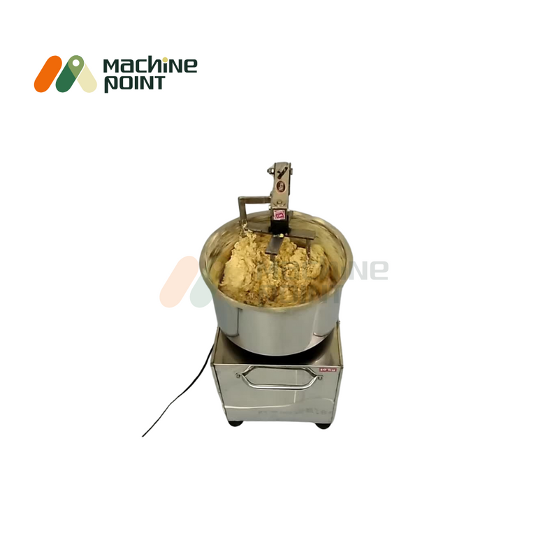 15KG Besan Mixing Machine with heavy-duty flower-type blades and thick besan dough inside.