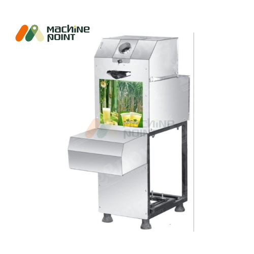 Front View of Stainless Steel Sugarcane Juice Extractor with Built-in Waste Tray.