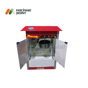 Popcorn Machine with Gas Heating – Front open double-door model featuring kettle, controls, and gas compatibility for street food and cinema use.