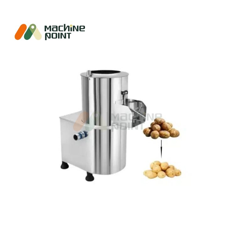 Commercial-grade potato peeling machine with 20 kg capacity and efficient output system.