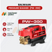 Close-up of Balwaan Pressure Washer PW-350 highlighting its features – total stop system, easy to use, and easy to assemble, with a bold red body and sturdy build.