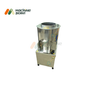 Durable 10 kg potato piller with sleek stainless steel body and side discharge outlet.
