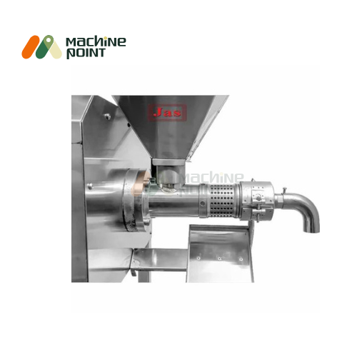 Close-up of 1200 watt oil expeller nozzle and mesh filter for high-yield oil pressing.