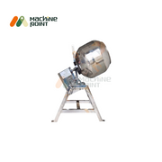 Side view of 1HP stainless steel coating machine showing pan tilt mechanism for easy unloading.