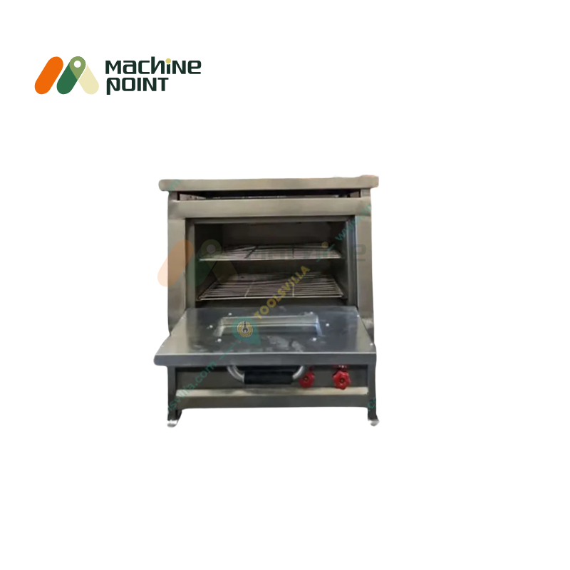 12x18 gas pizza oven open-door view showcasing internal grill shelves – ideal for fast food outlets.