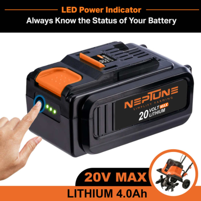 Cordless tiller with 2×20V 4Ah batteries and fast charger – Machine Point