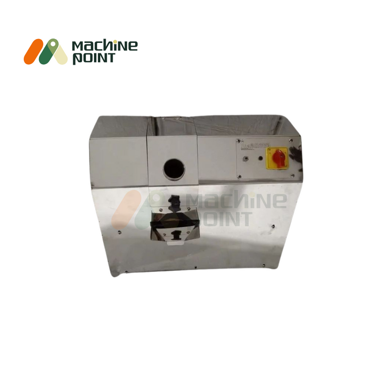 Alternate front shot of Sugarcane Juice Machine COMPAQ – featuring durable stainless steel structure with ergonomic juice collection tray.