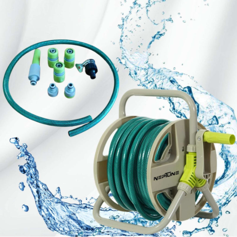Neptune hose reel set with leak-proof connectors front view