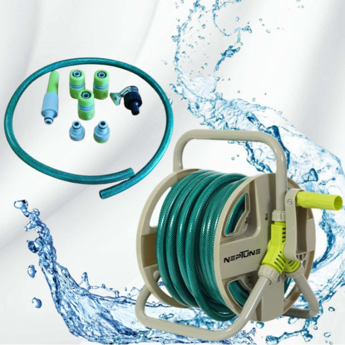 Neptune hose reel set with leak-proof connectors front view