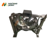 Top view of 2-feet halwa machine in operation, showing mixture being stirred by mechanized paddles.
